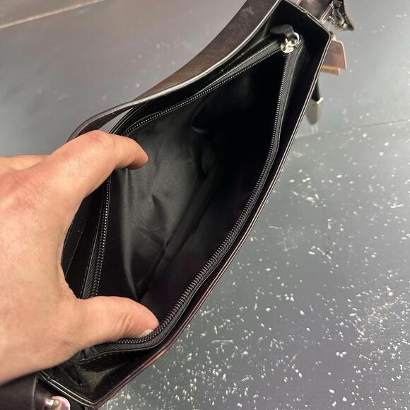 VTG Nocona Leather Purse Brown Black Orange Hand Tooled Floral 13x3x7 NWT - Picture 7 of 9